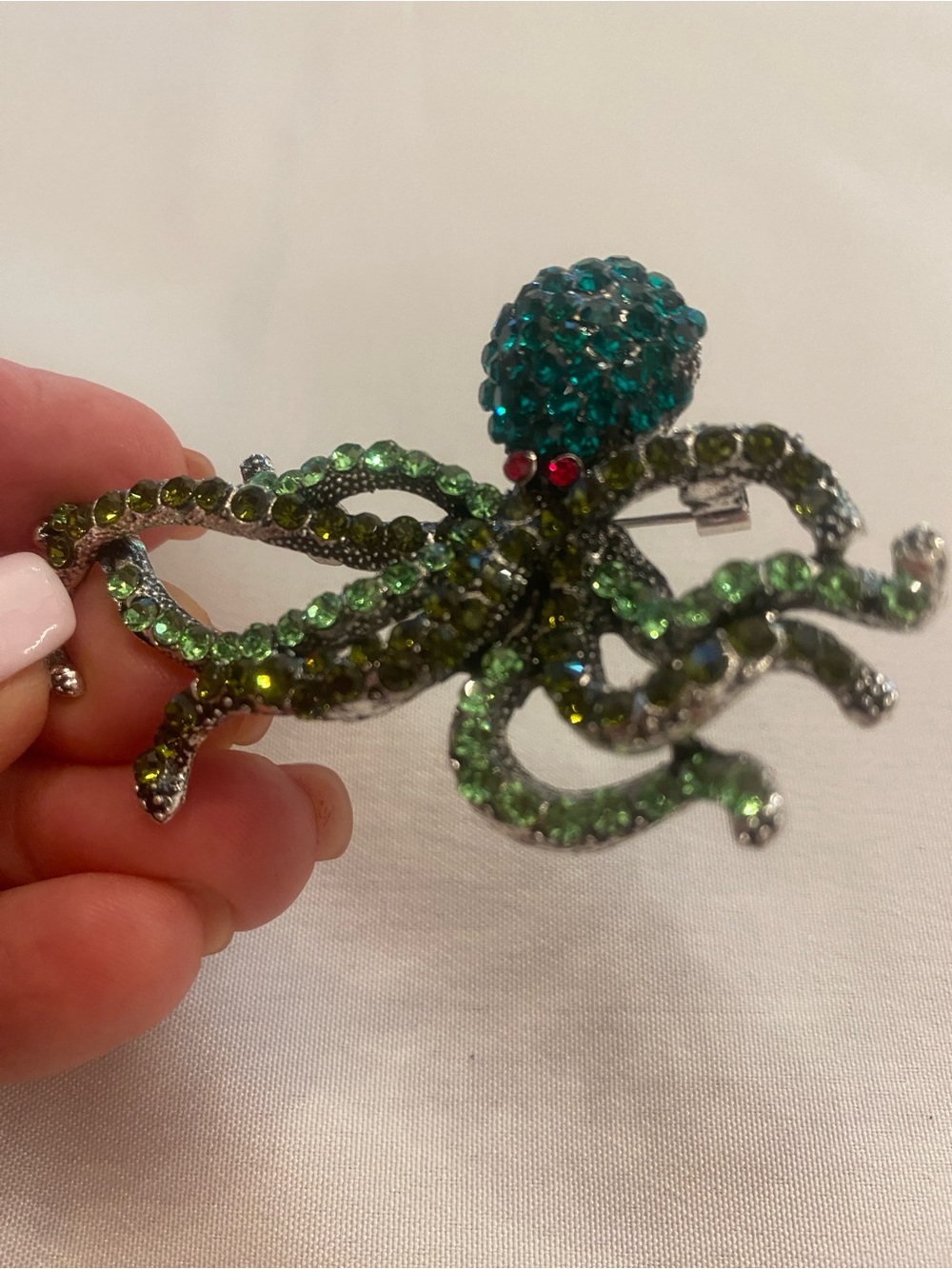Brooch Octopus Crystal Rhinestone Green Blue Pin NEW stunning!